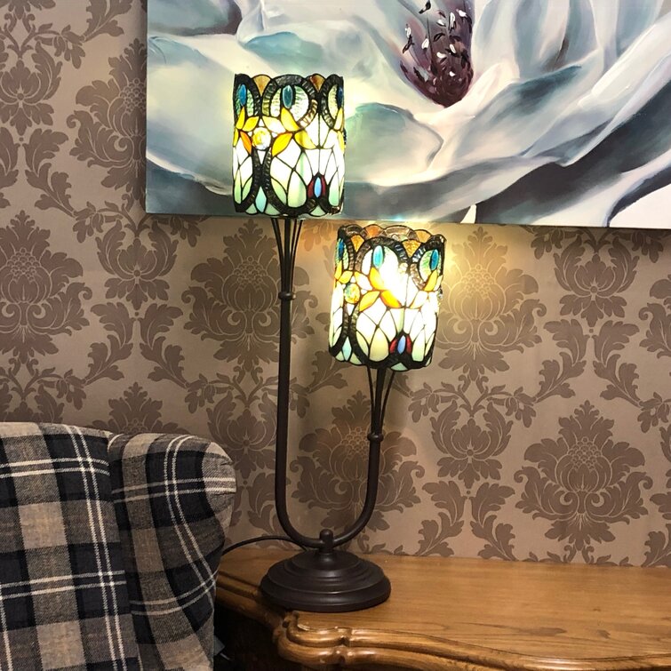 Twin stem deals stained glass lamp